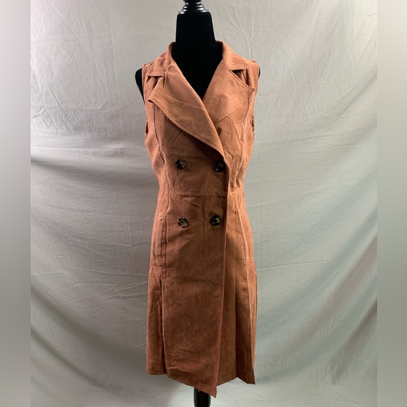 Rust Double-breasted Waterfall Collar Trench Vest - Picture 6 of 9